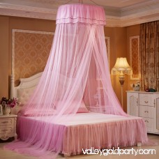 Elegant Lace Hanging Bedding Mosquito Net Dome Top Princess Bed Canopy Netting - Pink
